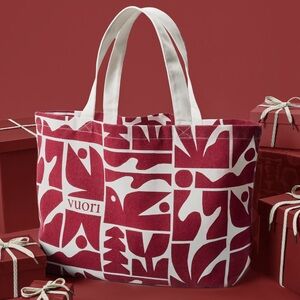 Vuori Maroon and White Graphic Canvas Tote